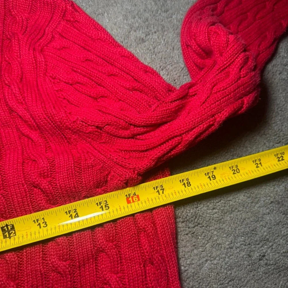 Vintage LL Bean Red Cable Knit Zip Sweater Womens Small Hong Kong Cotton